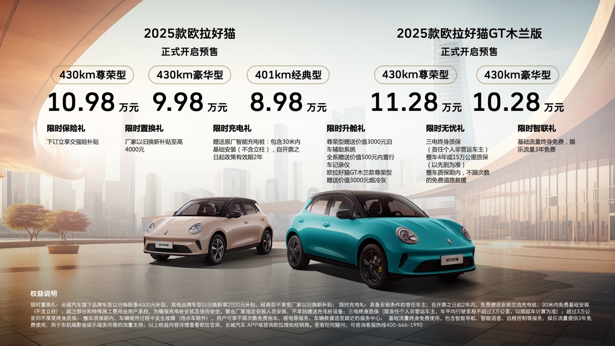 2025款欧拉好猫预售8.98万起，三大升级塑A0级标准